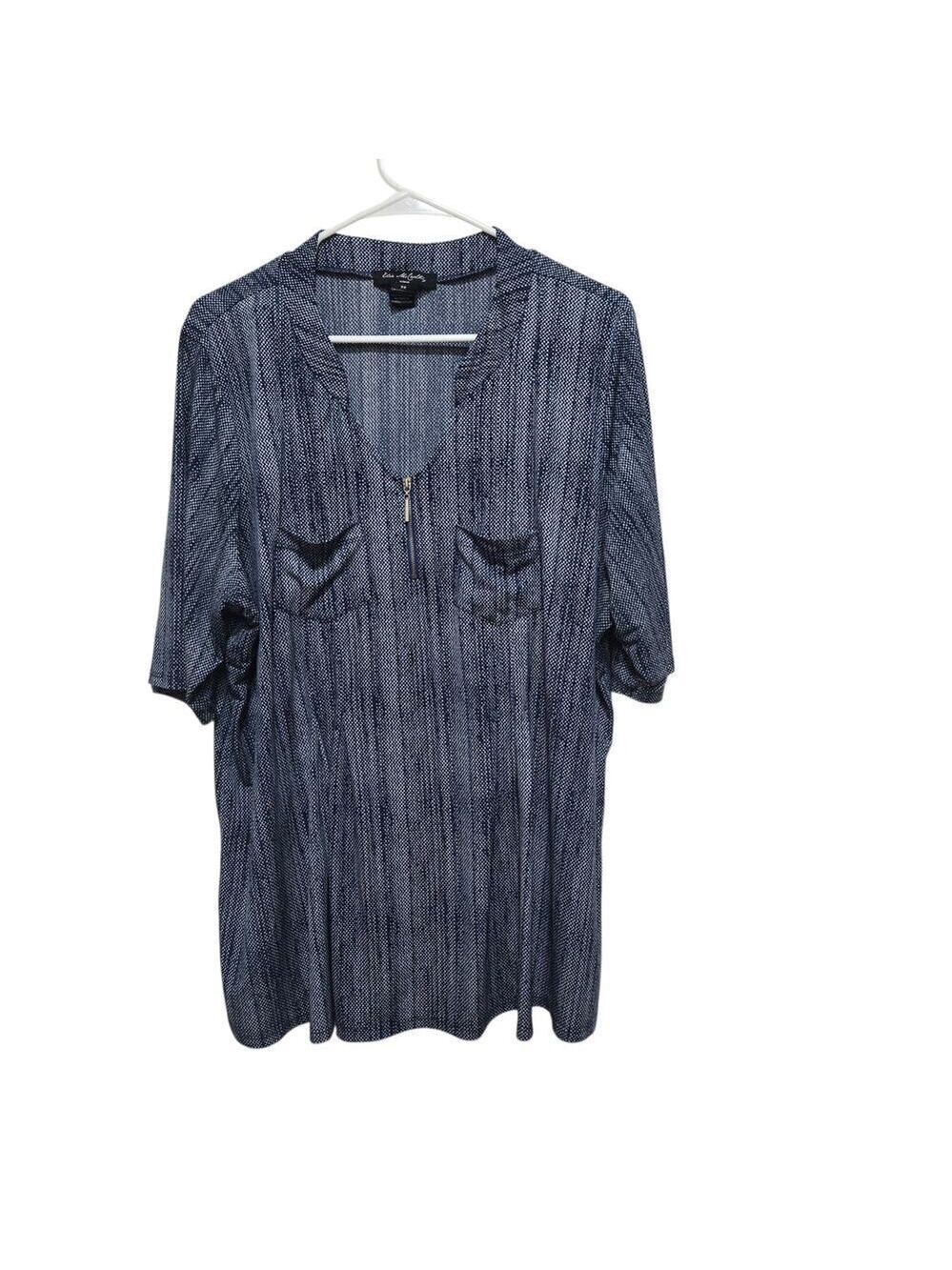 Elie McCarthy 3X Navy Dot Print Half Zip Blouse Plus Size